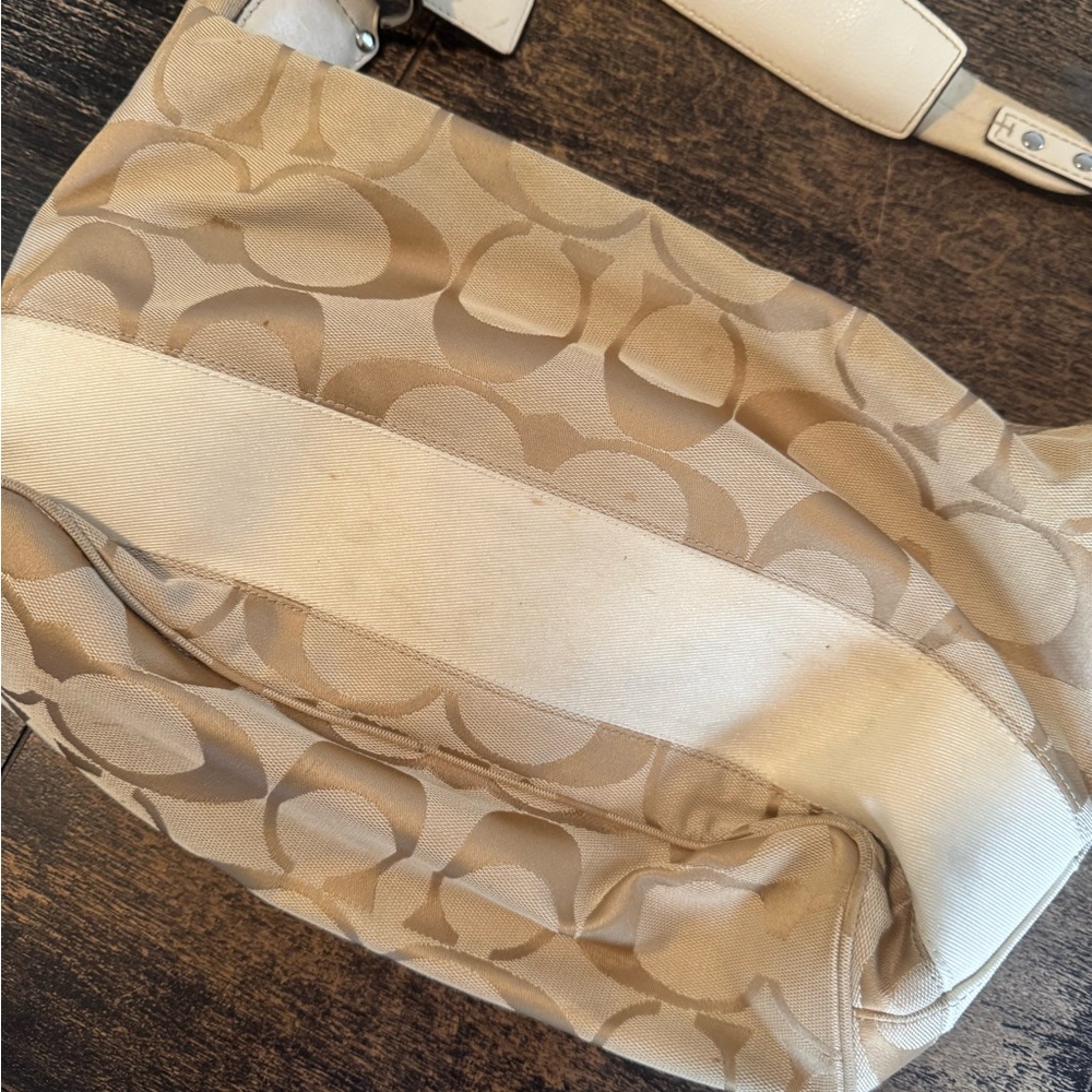 Coach Cream Shoulder Bag with Textured Pattern